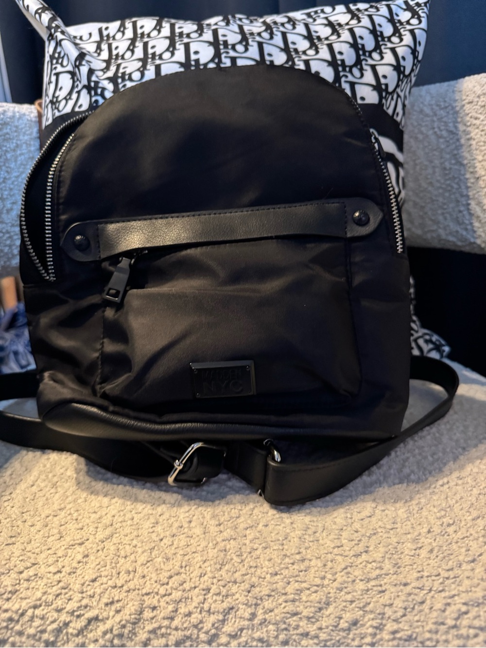 Steve Madden Black Nylon Backpack with Leather Trim - Picture 2 of 7